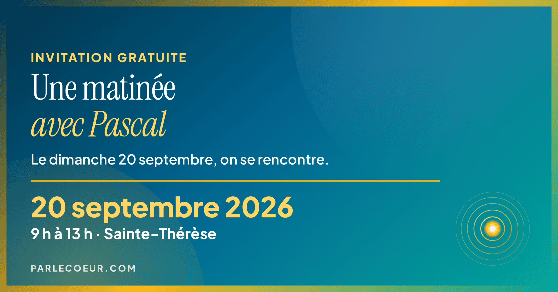 Une matinée avec Pascal, rencontre gratuite le dimanche 20 septembre 2026 de 9 h à 13 h à Sainte-Thérèse